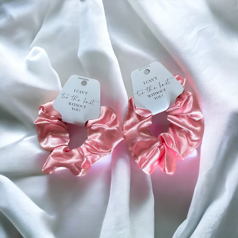 Pale Pink Bridesmaid Scrunchie and tag