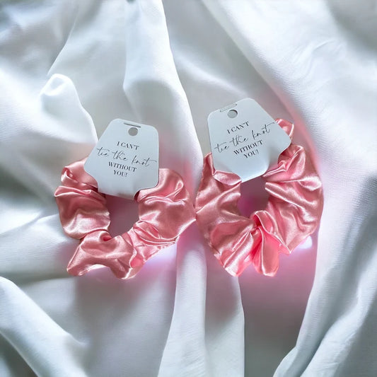 Pale Pink Bridesmaid Scrunchie and tag