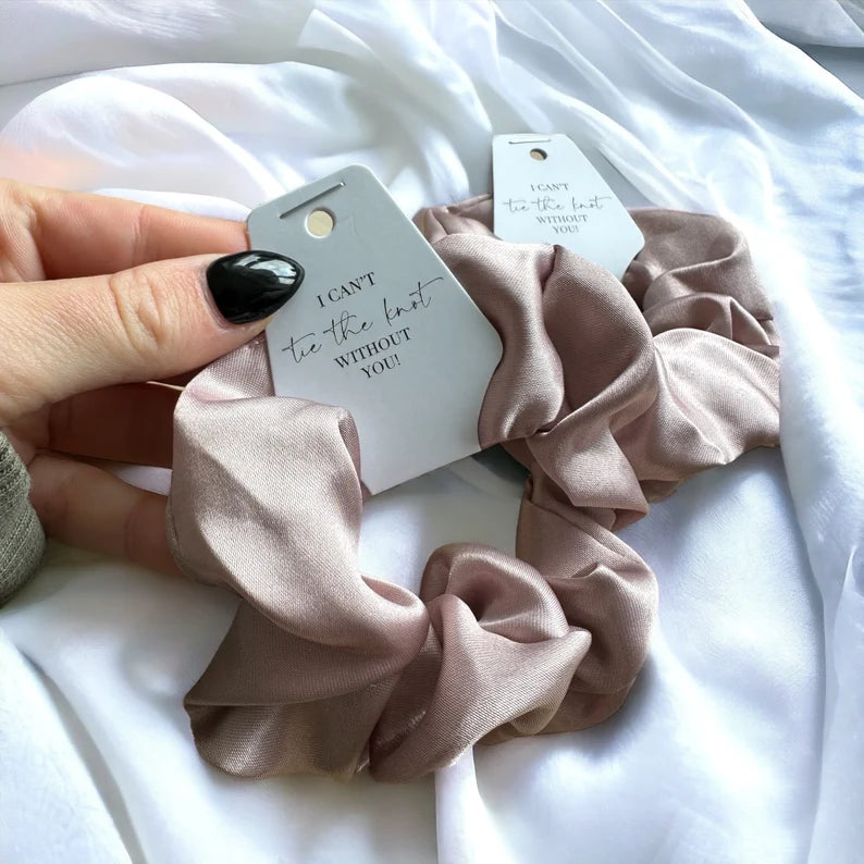 Dusty Pink Bridesmaid Scrunchie and tag