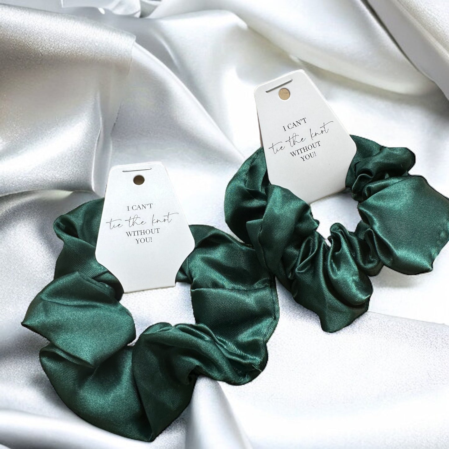 Emerald Bridesmaid Scrunchie and tag