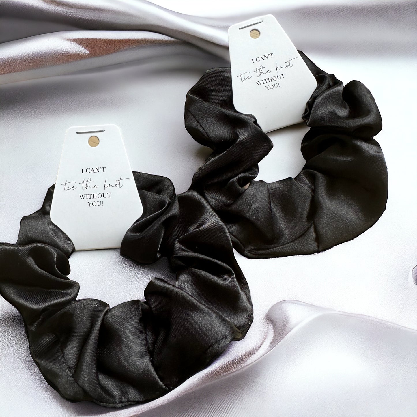 Black Bridesmaid Scrunchie and tag