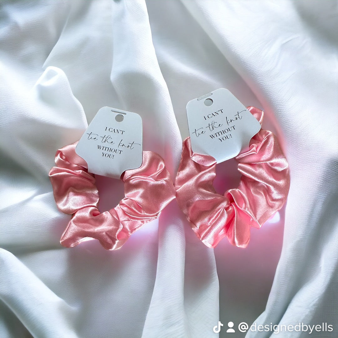 Pink Bridesmaid Scrunchie and tag