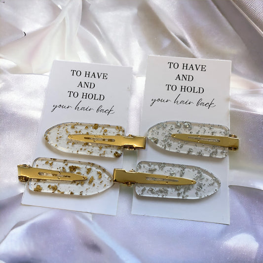 To Have and To Hold, Gold or Silver Flake Wedding Hair Clips