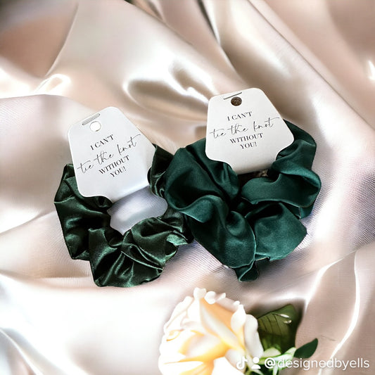 Emerald Bridesmaid Scrunchie and tag