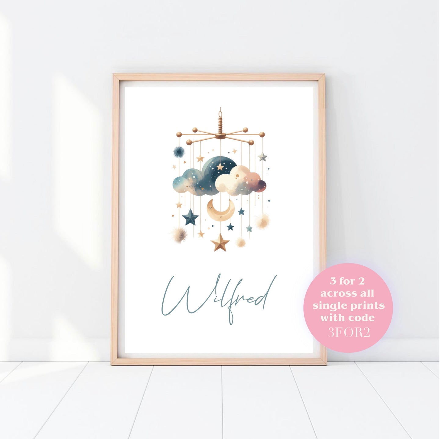 Mobile Blue Baby Room A4 Print