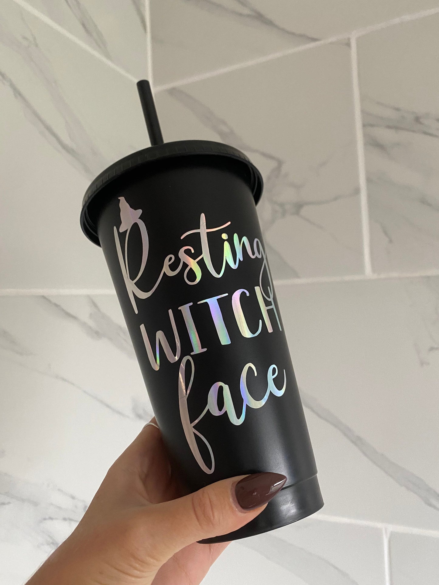 Resting Witch Face Halloween Cold Cup 24oz | Starbucks Cup With Lid and Straw | Witchy | Halloween