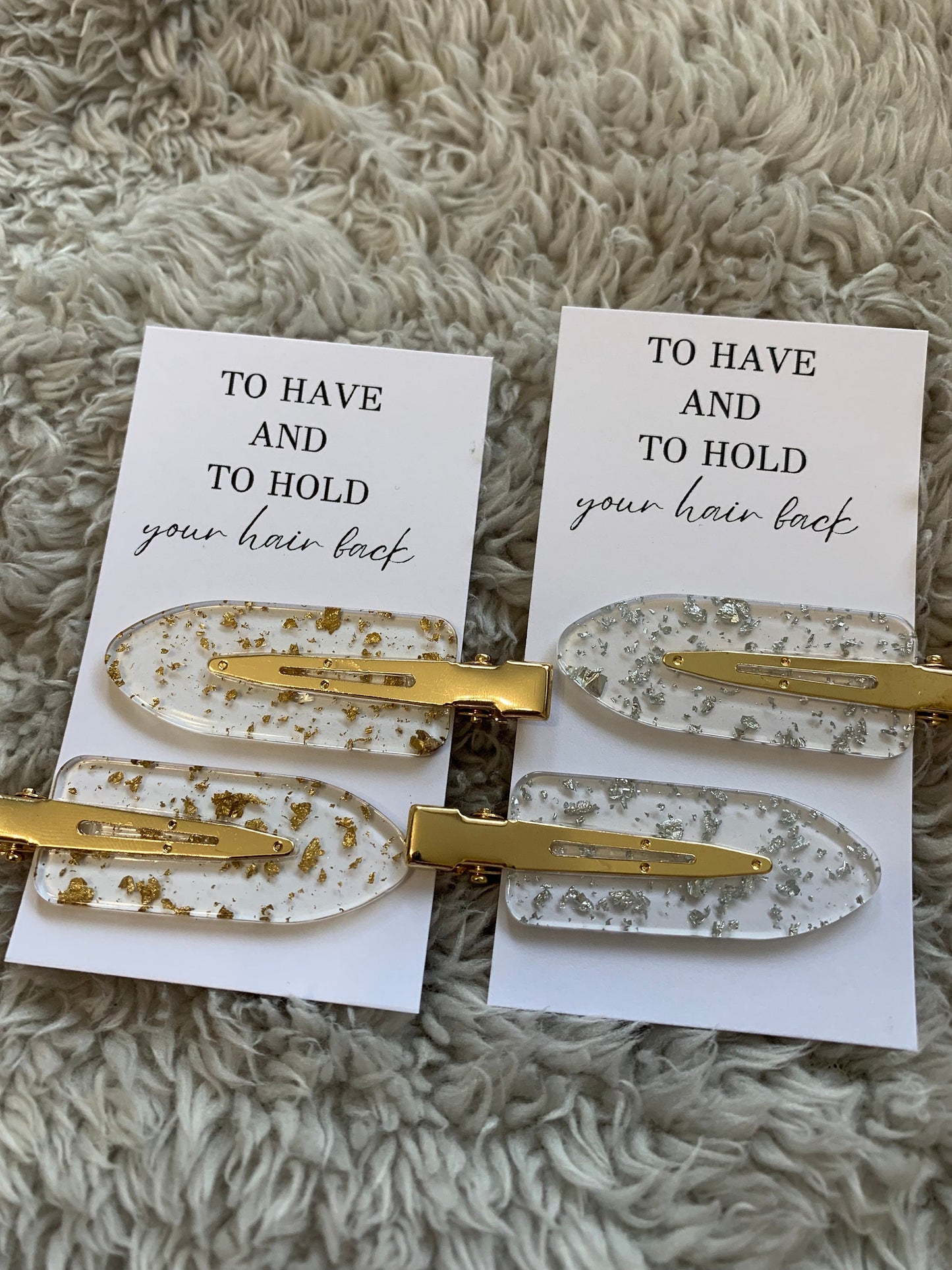 To Have and To Hold, Gold or Silver Flake Wedding Hair Clips