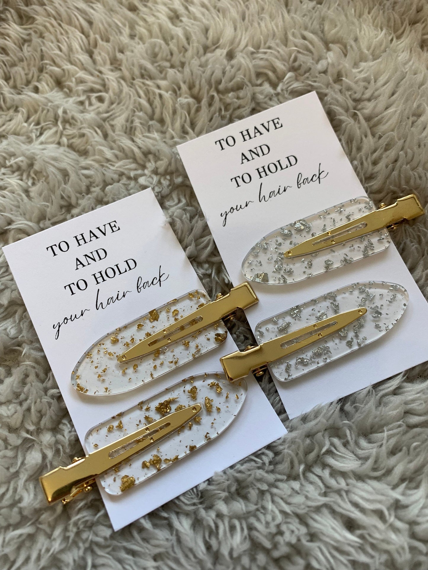 To Have and To Hold, Gold or Silver Flake Wedding Hair Clips