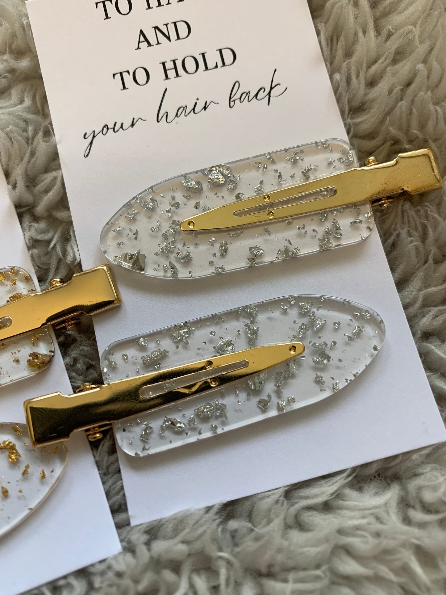 To Have and To Hold, Gold or Silver Flake Wedding Hair Clips