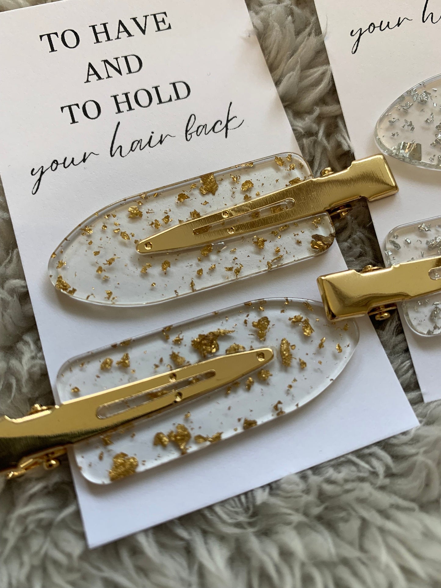 To Have and To Hold, Gold or Silver Flake Wedding Hair Clips