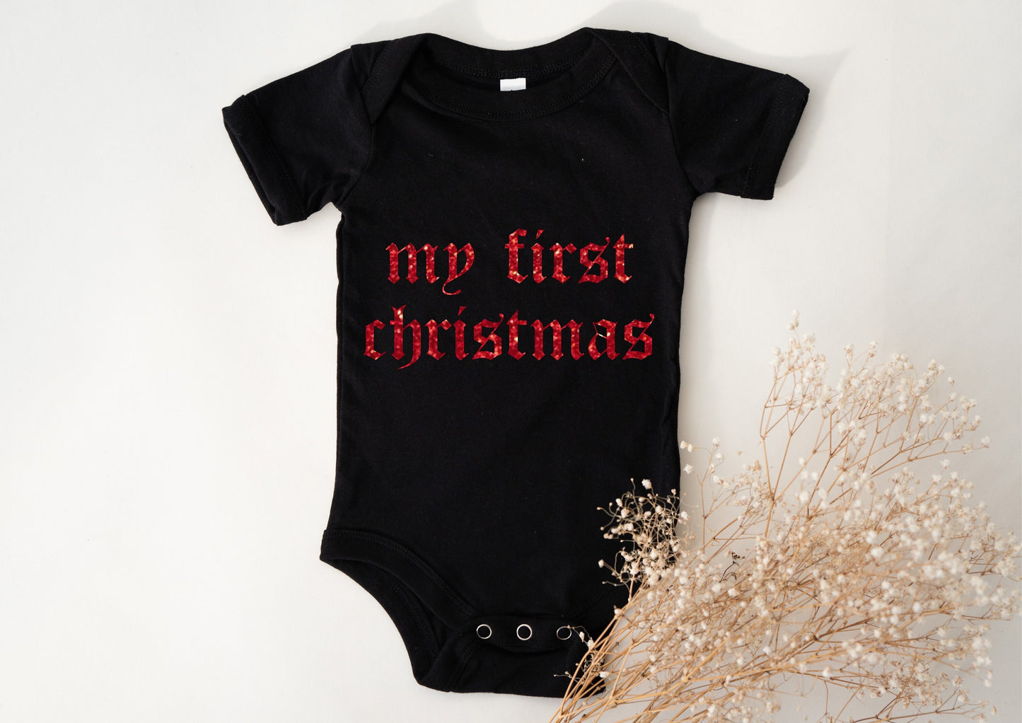 My First Christmas Black Red Glitter Baby Vest Grow Suit | | Announcement | Christmas Baby  | Pregnancy Gift | MCR | Emo | Punk | Pop