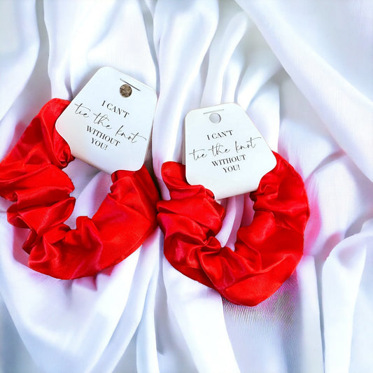 Red Bridesmaid Scrunchie and tag