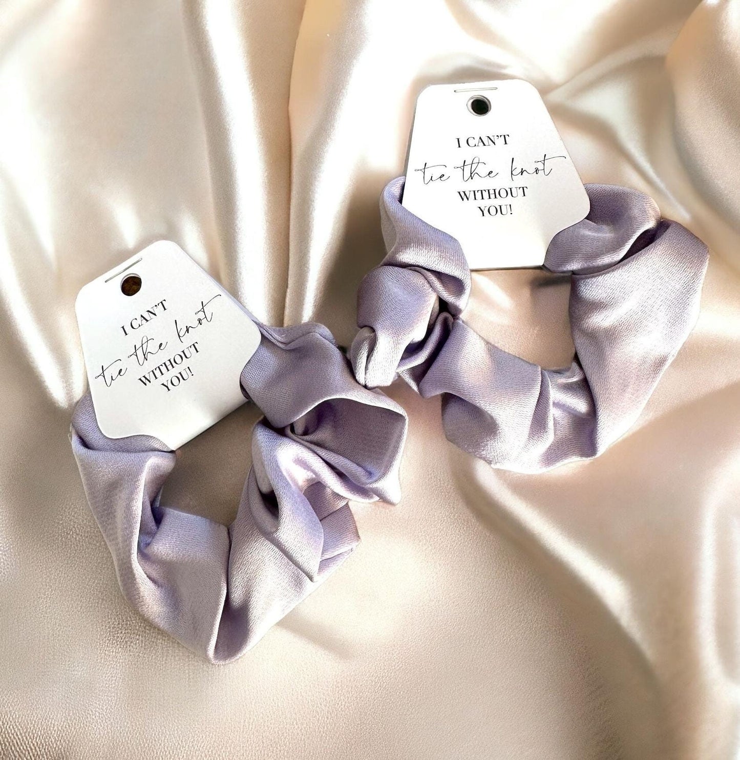 Lilac Bridesmaid Scrunchie and tag